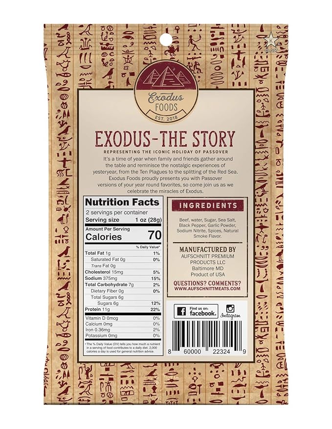 Exodus Passover Beef Jerky | Kosher Star-K Passover Certified | Gluten Free | By Aufschnitt (Sweet Chipotle 5 Pack)