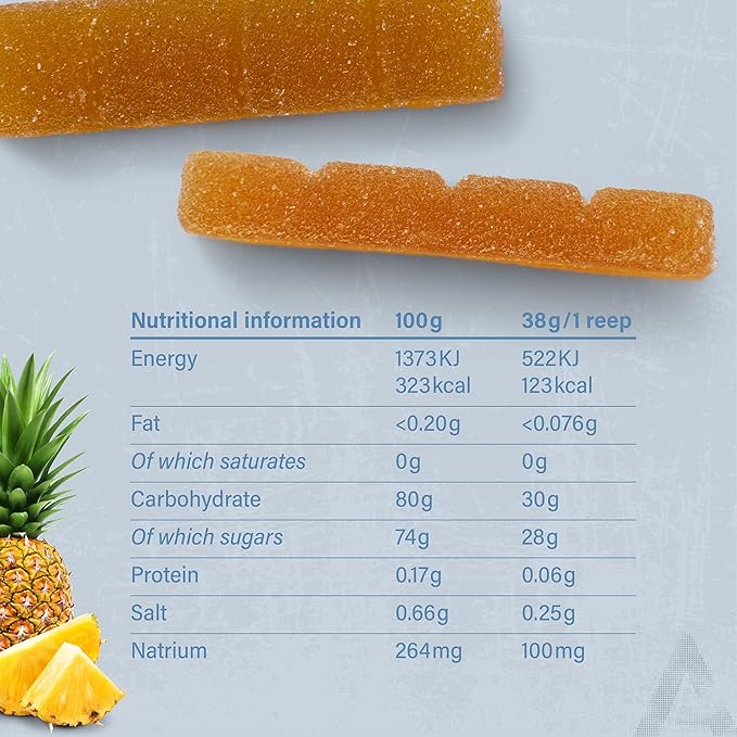 AMACX Fruit Chew Energy Bar – High Carb Running Fuel – 12 x 38g – Electrolyte Chews for Endurance Sports with 51% Fruit – Vegan Gluten &amp Lactose-Free – Sports Nutrition Running Chews (12 Pack Pi