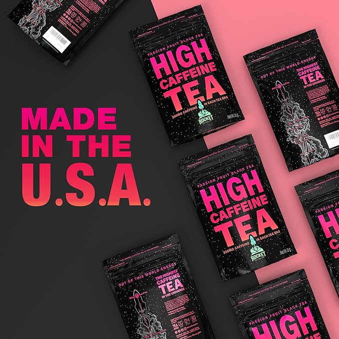 High Caffeine Tea - Highly Caffeinated Passion Fruit Black Tea - Natural Blend High Energy Tea Coffee Alternative With 200mg Caffeine Herbal Tea Coffee Substitute Pack of 14 Biodegradable Tea Bags