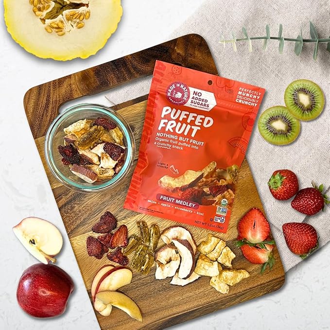 Made In Nature Organic Puffed Fruit Medley 1.2 Ounce (Pack of 6) – Fruit Variety Pack Vegan Snack Non-GMO Gluten Free