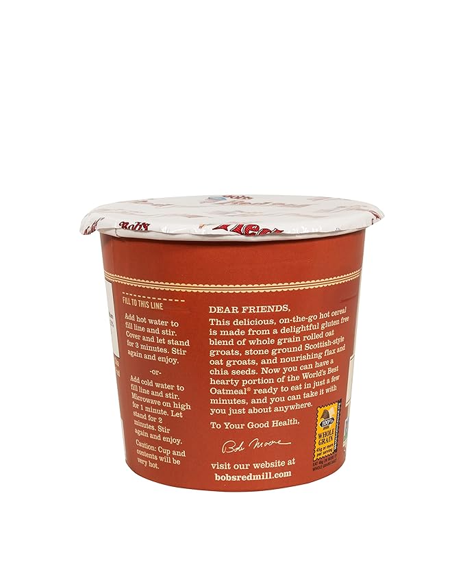 Bob's Red Mill GF Oatmeal Cup Maple &amp Brown Sugar 2.15 Ounce Cup (Pack of 12) - Non GMO Whole Grain Kosher