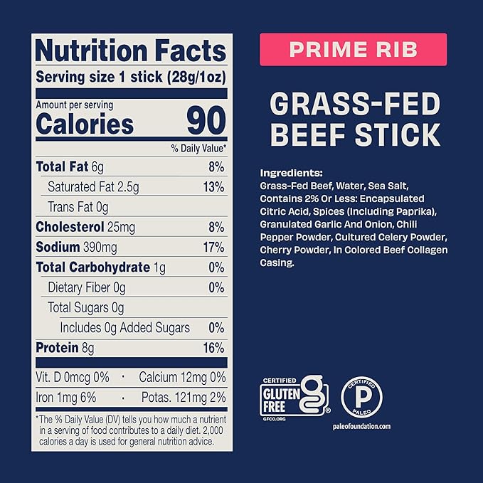Archer Jerky Prime Rib Style Beef Jerky Sticks - Grass Fed Beef Individually Wrapped Protein Snack Packs Bulk Gluten Free Paleo Keto - 1 oz Meat Sticks (Pack of 36)