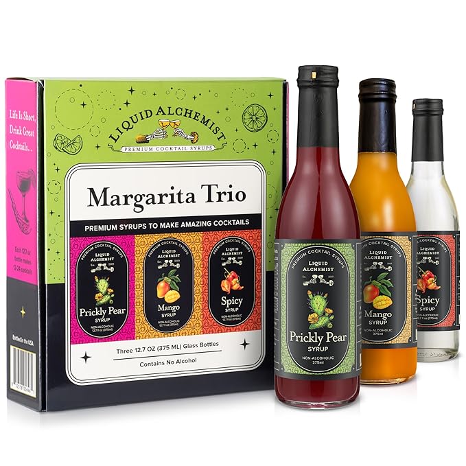 Liquid Alchemist Margarita Mix Trio Pack – Prickly Pear Mango &amp Spicy Syrup | Our Small Batch Margarita Mixers Use Real Ingredients Perfect for any Cocktail Syrup Enthusiast (3 Pack 12.7 oz Bott