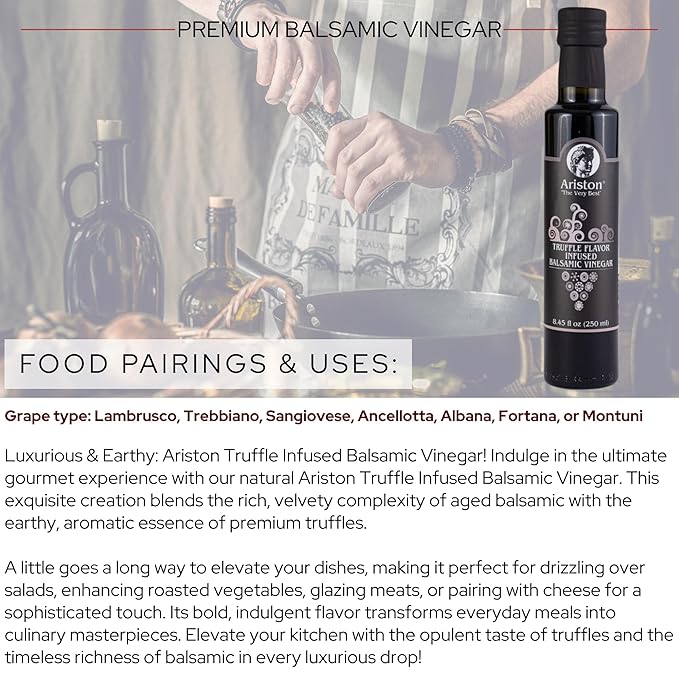 Ariston The Very Best Premium Balsamic Vinegar – Barrel Aged Gourmet Quality Product of Italy – Vegan Gluten Free GMO Free No Added Sugar All-Natural 8.45 fl oz (250ml) Truffle