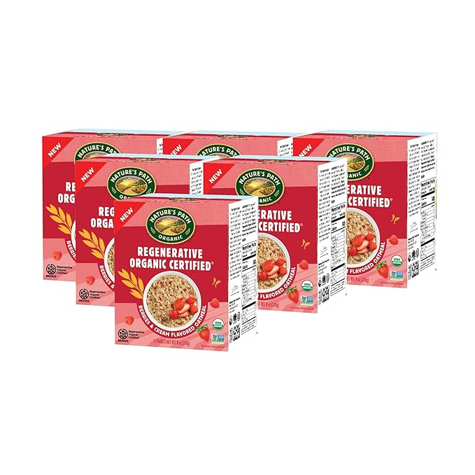Nature's Path Organic Regenerative Organic Certified Berries &amp Cream Instant Oatmeal 8 oz (Pack of 6) Non-GMO