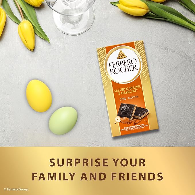 Ferrero Rocher Premium Chocolate Bars 8 Pack Dark Chocolate Hazelnut and Crunchy Salted Caramel Individually Wrapped 3.1 oz Each