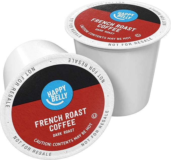 Amazon Brand - Happy Belly Dark Roast Coffee Pods French Roast Compatible with Keurig 2.0 K-Cup Brewers 100 Count