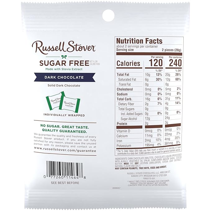 RUSSELL STOVER Sugar Free Dark Chocolate Medallions Candy 2 oz. bag (Pack of 10)