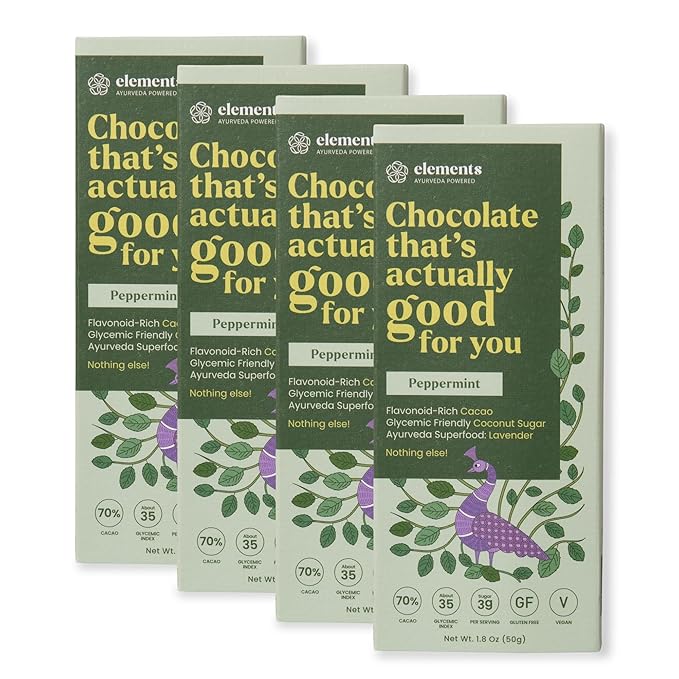 Elements Truffles Peppermint Flavoured Dark Chocolate Bar| Ayurvedic Vegan &amp Gluten Free | No Refined Sugar &amp Artificial Flavours | Enriched with Cocoa Coconut Sugar &amp Lavender 50g (Pack