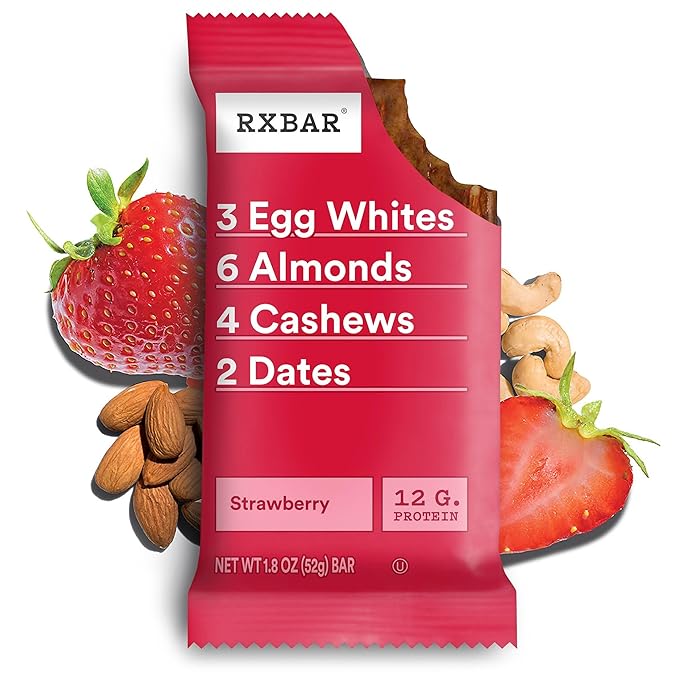 RXBAR Protein Bars 12g Protein Gluten Free Snacks Strawberry (6 Boxes 30 Bars)