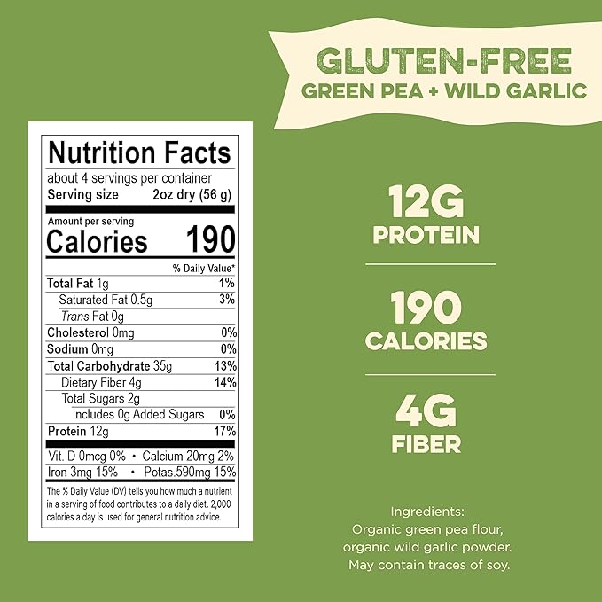 Al Dente Plant-Based Pasta Green Pea + Wild Garlic – Gluten-Free Vegan Non-GMO Organic High Protein Pasta. Delicious And Versatile. Great for Pastas Soups Salads and More 8oz Bags (Pack of 6)