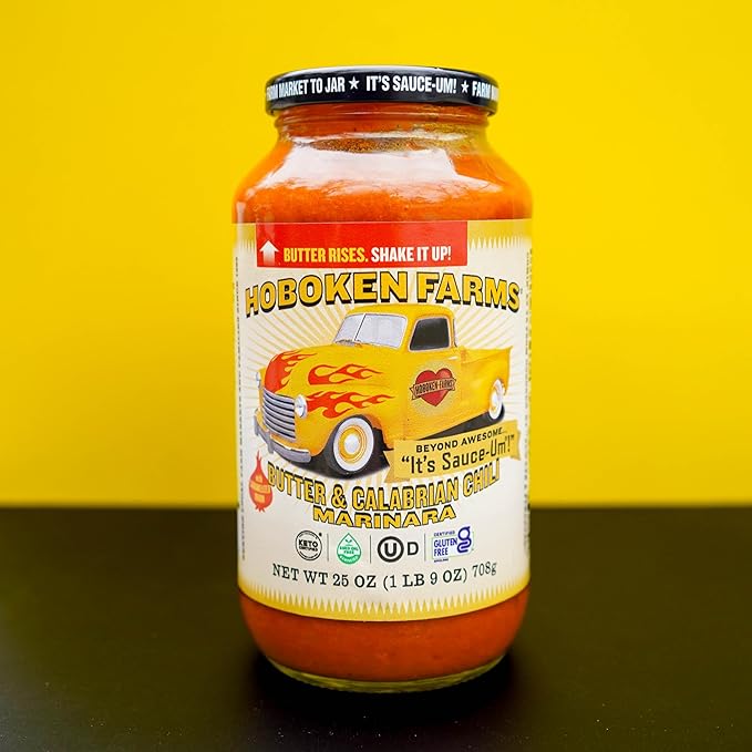 Hoboken Farms Butter &amp Calabrian Chili Marinara Sauce - No Sugar Added Low Sodium Non-GMO Preservative-Free Low Carb Keto and Seed Oil Free - Better For You Past Sauce! (25 Fl Oz Pack of 2)