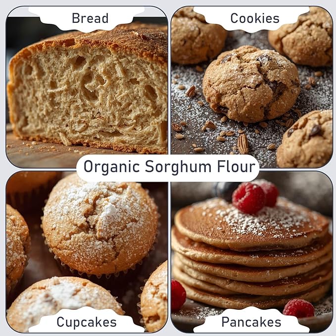 Great River Milling Organic Sorghum Flour | Gluten Free Whole Grain Flour | USDA Organic Non-GMO Kosher Vegan Certified | Mild Versatile Baking Ingredient for Breads Cookies &amp Batters | 5 Lb