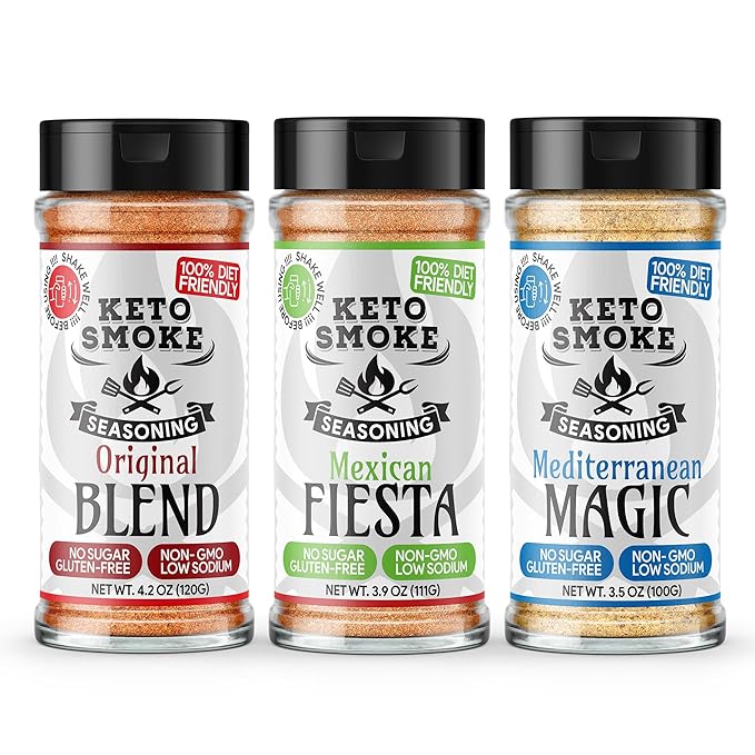 World Tour Trio – Keto Smoke 3-Pack: Original Blend + Mexican Fiesta + Mediterranean Magic (Small Bottles) | Smoky Zesty &amp Herbaceous | Keto-Friendly Sugar-Free Low Sodium