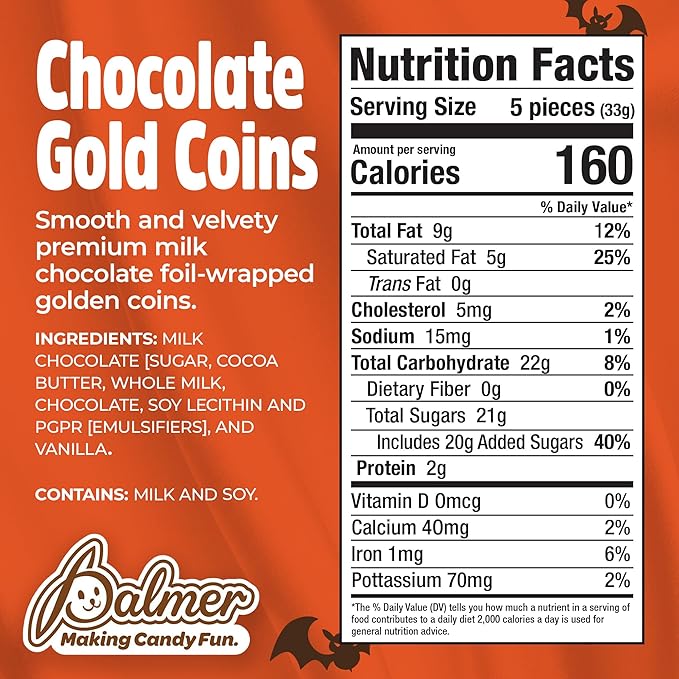 R.M. Palmer Milk Chocolate Gold Coin Half Dollars Bulk Bag Fun Sized Treats Candy and Snacks (1 Pound 12 Mesh Packs)