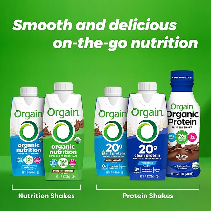 Orgain Organic Nutritional Shake Vanilla Bean + Strawberries &amp Cream 11 Fl Oz (Pack of 12)
