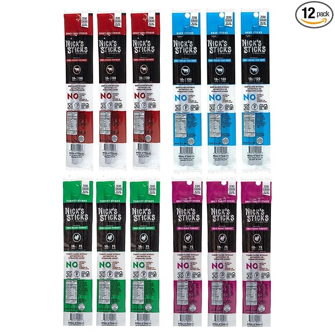 Nick's Sticks | 100% Grass-Fed Beef Free Range Turkey Stick Variety Pack | Made in the USA | Gluten Free | 3 Original 3 Original Turkey 3 Spicy 3 Spicy Turkey
