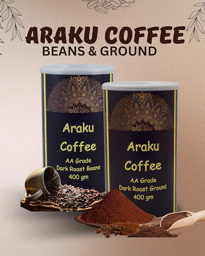 Nick of Time Indian Ground Coffee Powder from Araku Valley | Tribal Coffee | 100% Arabica AA Grade Dark Roast | Bold and Flavorful with Rich Aroma (400g|14.10 oz)