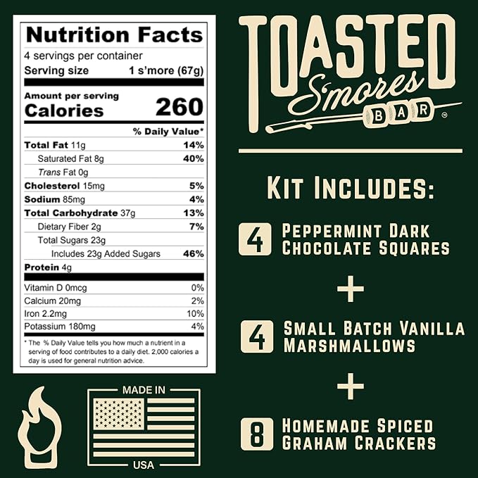 Toasted S'mores Bar Winter Mint Artisan S'mores Kit Contains Dark Mint Chocolate Squares Spiced Graham Crackers and Vanilla Marshmallows Pack of 4