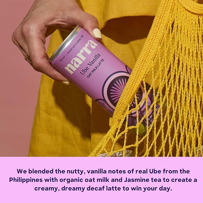 Narra Oat Milk Tea Latte (12 Pack) - Ube Vanilla Caffeine Free Organic Oat Milk MCT Oil Vegan Dairy Free No Refined Sugar Non-GMO