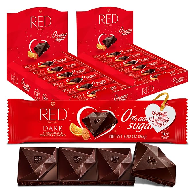 Red Delight Orange and Almonds Chocolate Snack Bars - Pack of 24 Diamond-Shaped Vegan Chocolates (22.08oz) with Rich Cocoa Flavor - European-Style Dark Chocolates - Gluten-Free and Kosher
