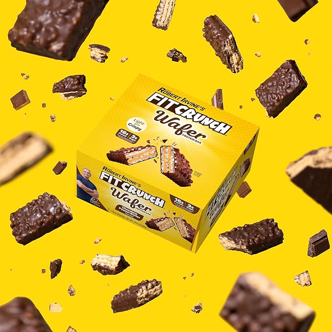 FITCRUNCH Wafer Protein Bars 16g of Protein &amp 3g of Sugar (9 Bars Chocolate Peanut Butter)