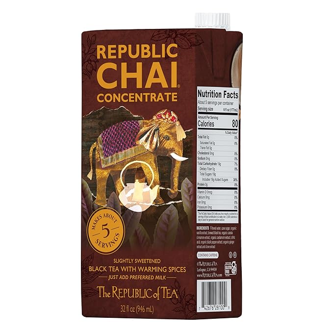 The Republic of Tea – Republic Chai Black Tea Concentrate 2 Cartons – 32 fl oz (5 Servings) Chai Latte Mix Naturally Caffeinated Gluten Free