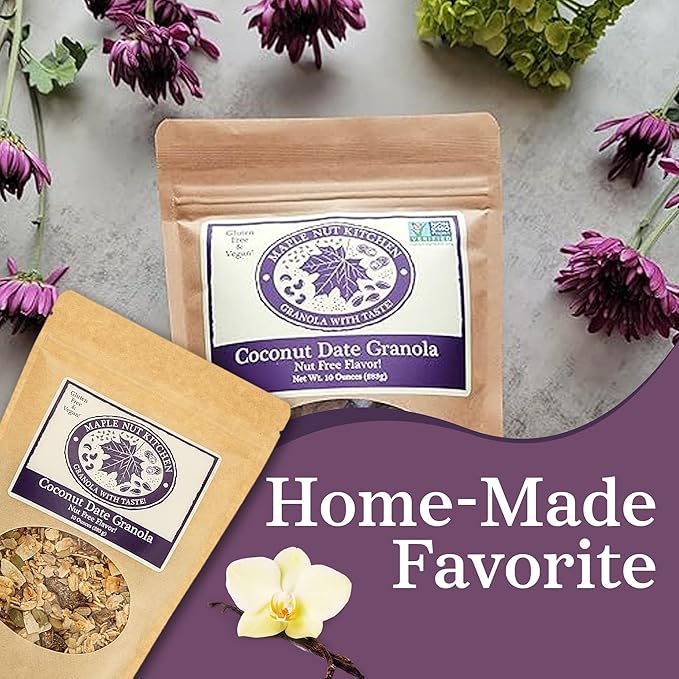 Maple Nut Kitchen Coconut Date Granola 3 Pack – Gluten-Free Vegan &amp Nut-Free Granola with Certified Oats Pumpkin Seeds Coconut Chips &amp Diced Dates – Low Sugar Crunchy Healthy Breakfast