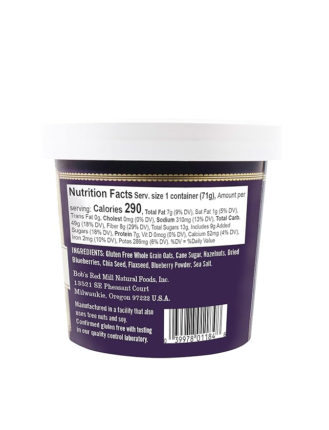 Bobs Red Mill Blueberry Hazelnut Oatmeal Cup 2.5 Ounce (Pack of 12)