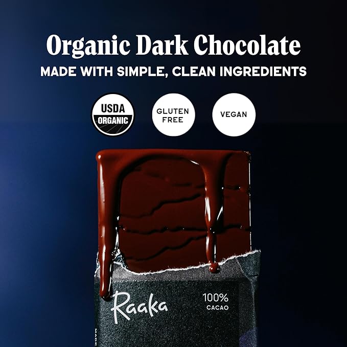 Raaka Chocolate 100% Cacao Sugar Free Dark Chocolate | Gourmet Dark Chocolate Gift | Organic Vegan Fair Trade Soy Free Non GMO Gluten Free Kosher Keto Paleo | 1.8oz Bars 12-Pack