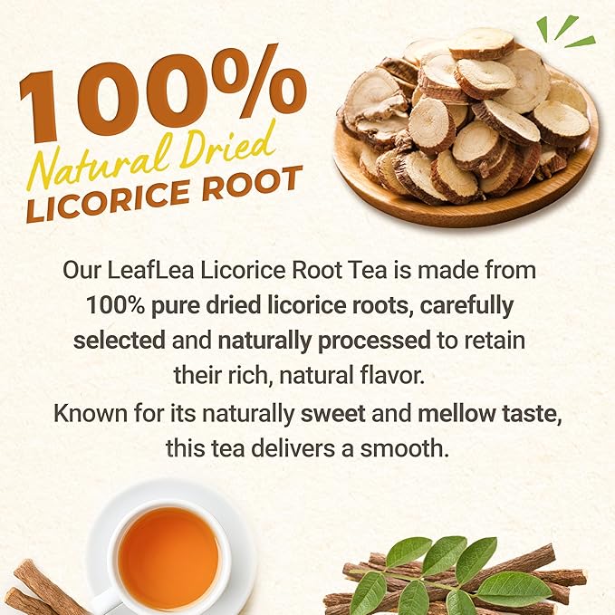 LeafLea 80 Licorice Root Tea Bags Pure Licorice Spice Tea Naturally Sweet Te De Regaliz Herbal Gently Supports Relaxation and Digestive Comfort Nutrient-Rich Vegan Sugar- free Caffeine Free