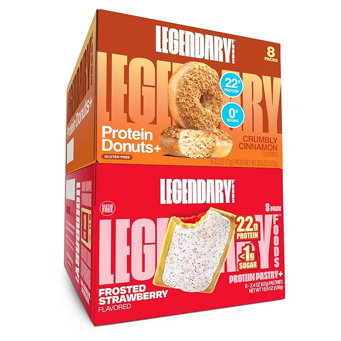 Legendary Foods 22 g Protein Pastry and Donut Bundle 16 Pack - Low Carb Meal Replacement Bar - Gluten Free Protien Snacks - Healthy Keto Snack Box - Low Sugar Energy Bars - Bariatric Diabetic Friendly