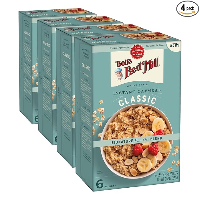 Bob's Red Mill Instant Oatmeal Maple Brown Sugar 24 Packets Total (1 Box/6 per Box) Non-GMO Gluten Free Whole Grain
