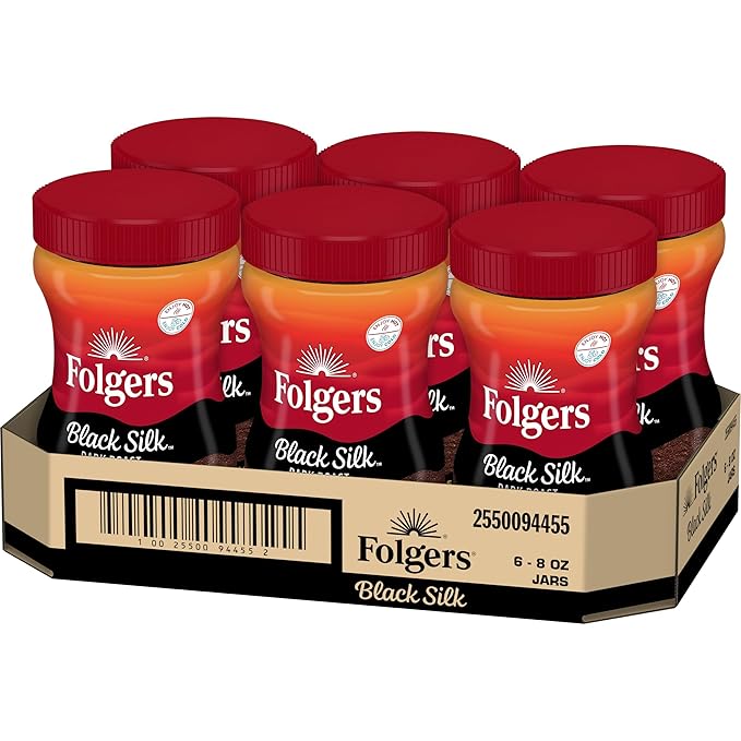 Folgers Black Silk Dark Roast Instant Coffee Crystals 8-oz. Jar (Pack of 6)