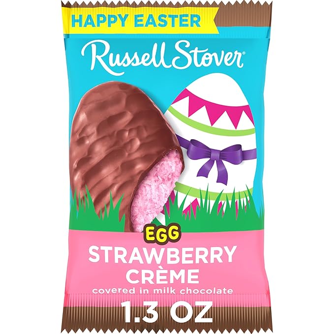 Russell Stover Easter Strawberry Crème Milk Chocolate Easter Egg 1.3 oz each (Pack of 18)