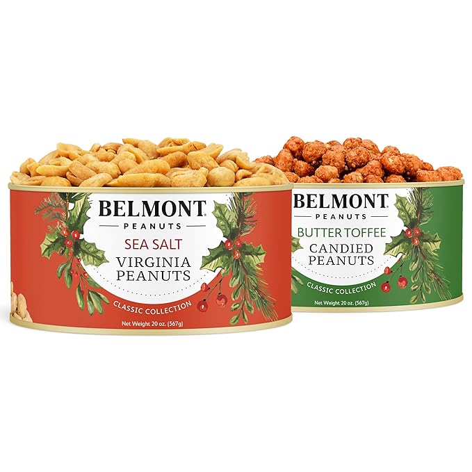 Belmont Peanuts Holiday Gift Bundle with Sea Salt and Butter Toffee Virginia Peanuts 20 oz (2 Pack) – Hand Seasoned No Preservatives Absolutely Delicious – A Secret Santa Favorite