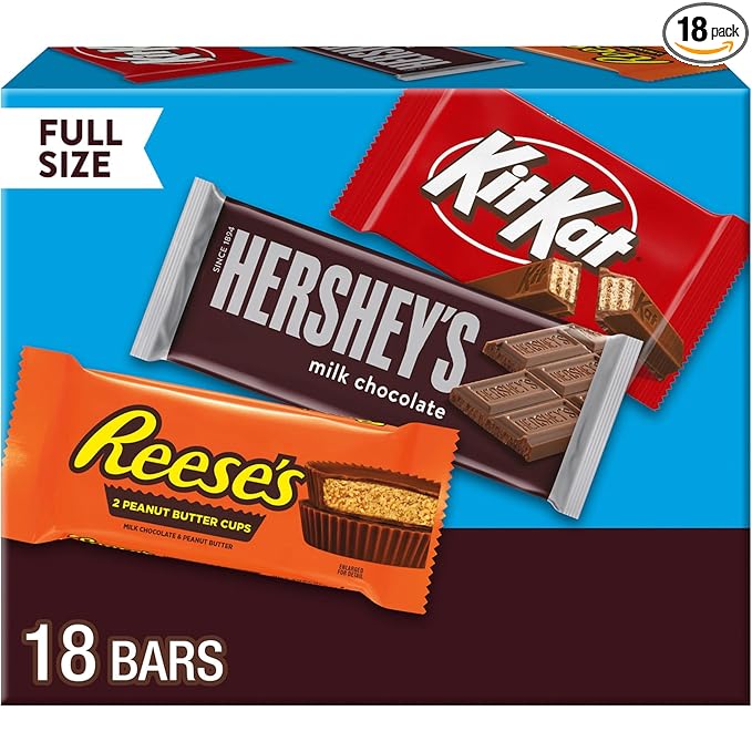 HERSHEY'S KIT KAT and REESE'S Assorted Milk Chocolate Candy Variety Box 27.3 oz (18 Count)