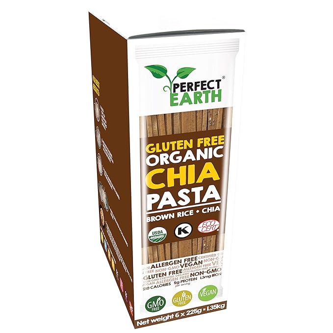 Perfect Earth Organic Brown Rice Pasta with Chia Seeds - Organic Vegan Keto Kosher Allergen-Free Gluten-Free Low Carb Pasta - For Healthy Delicious and Convenient Meals - 6 Pack (7.9 Oz Each)