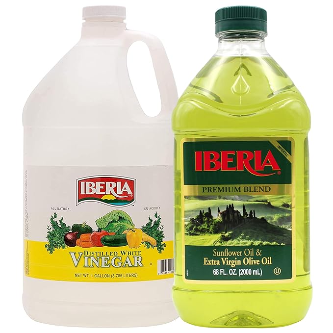 Iberia All Natural Distilled White Vinegar 1 Gallon - 5% Acidity + Iberia Premium Blend Sunflower Oil &amp Extra Virgin Olive Oil 68 Fl Oz
