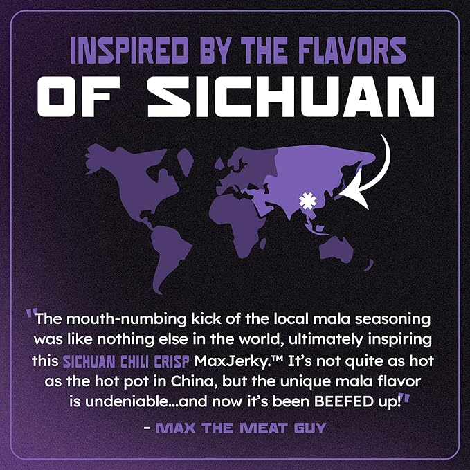 MaxJerky Sichuan Chili Crisp Beef Jerky 104 Grams of Protein 8 OZ (2 Pack)