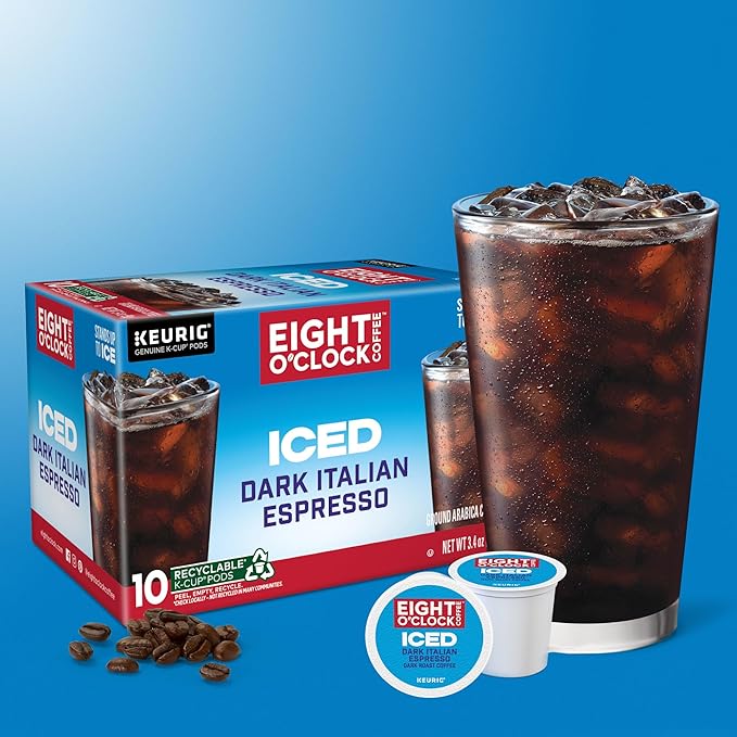 Eight O'Clock Coffee ICED Dark Italian Keurig Single-Serve K-Cup Pods Dark Roast Iced Coffee 60 Count (6 Packs of 10)