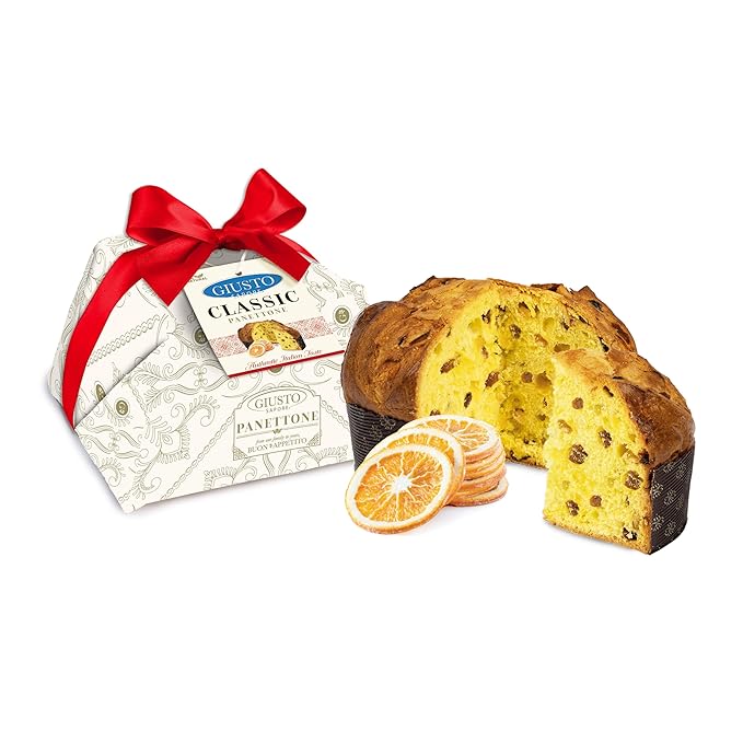 Giusto Sapore Authentic Italian Panettone Original with Raisins Candied Orange Peel and Butter Gourmet Bread - Traditional Dessert - New and Imported from Italy Family Owned - 28.21 oz