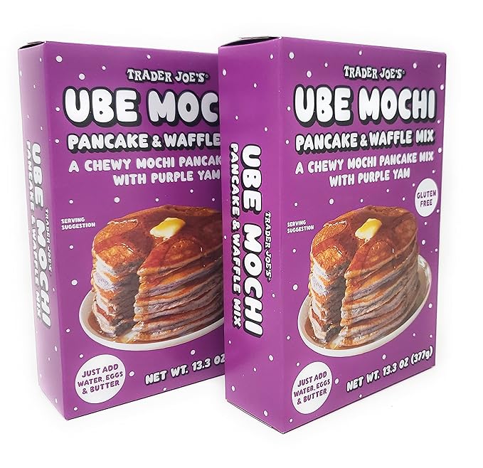 Trader Joe's Limited Edition Ube Mochi Pancake &amp Waffle Mix Gluten Free Net Wt. 13.3 Oz (377g) - Pack of 2