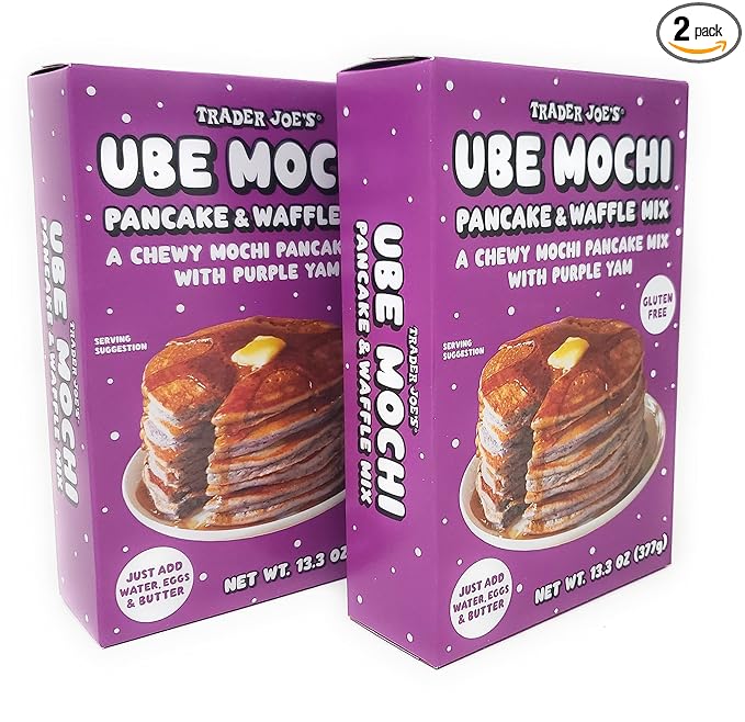 Trader Joe's Limited Edition Ube Mochi Pancake &amp Waffle Mix Gluten Free Net Wt. 13.3 Oz (377g) - Pack of 2