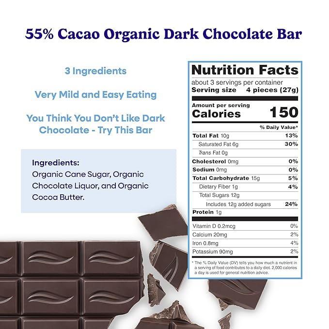 Pascha Organic Dark Chocolate Bars 55% Cacao Gluten Free &amp Non GMO 2.8 oz Pack of 10