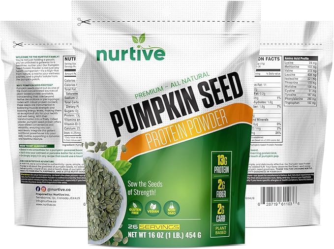 Pumpkin Seed Protein Powder - Packed with Essential Nutrients Fiber &amp Amino Acid - Plant Based Gluten Free Non- GMO- Ideal for Smoothies Baking and Cooking - 26 Servings (16 oz / 454g)