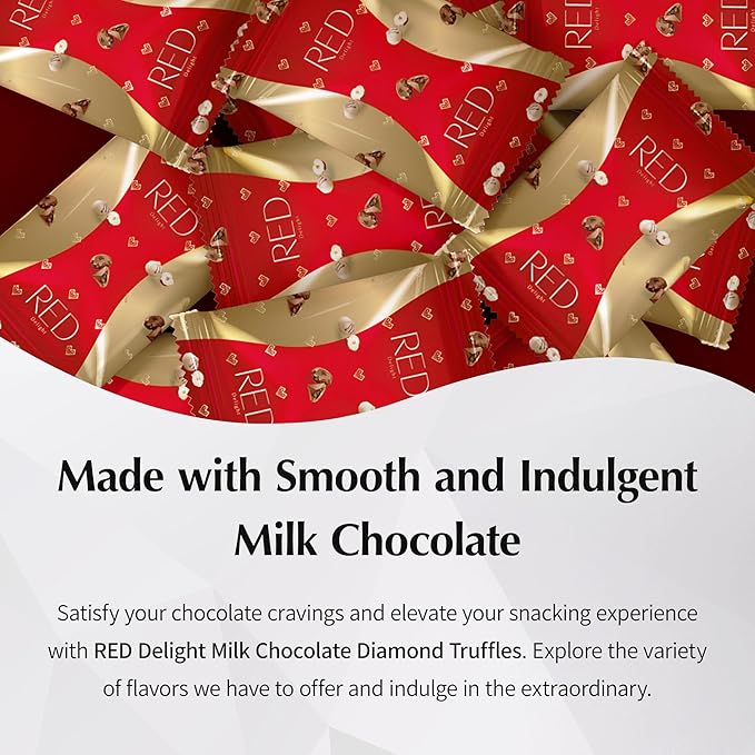 Red Delight Milk Chocolate Diamond Truffles with Smooth Nut Filling - Pack of 10 (With 40 Chocolate Truffles) 15.50oz Creamy Treats - Kosher No Added Sugar Gluten-Free European-Style Chocolates