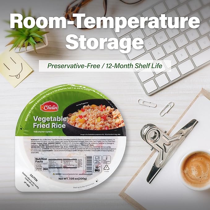 [KCHELIN] Microwaveable Korean Vegetable Fried Rice (Pack of 6) Korean Food Instant Quick &amp Delicious Shelf- Stable On-the-Go Meals 7.05 oz per Bowl