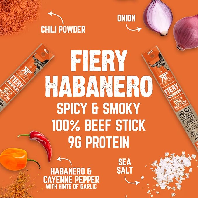 Righteous Felon Meat Sticks | 100% Grass Fed Beef | 9g Protein per Stick | Keto Gluten-Free Low Sugar High Protein Snack Sticks | Individually Wrapped | Fiery Habanero Beef Sticks 10 Count