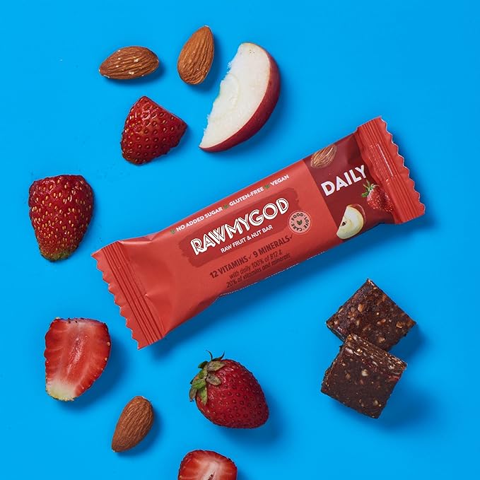 RAWMYGOD Fruit and Nut Bars Gluten Free Vegan No Added Sugar (20 bars Daily)